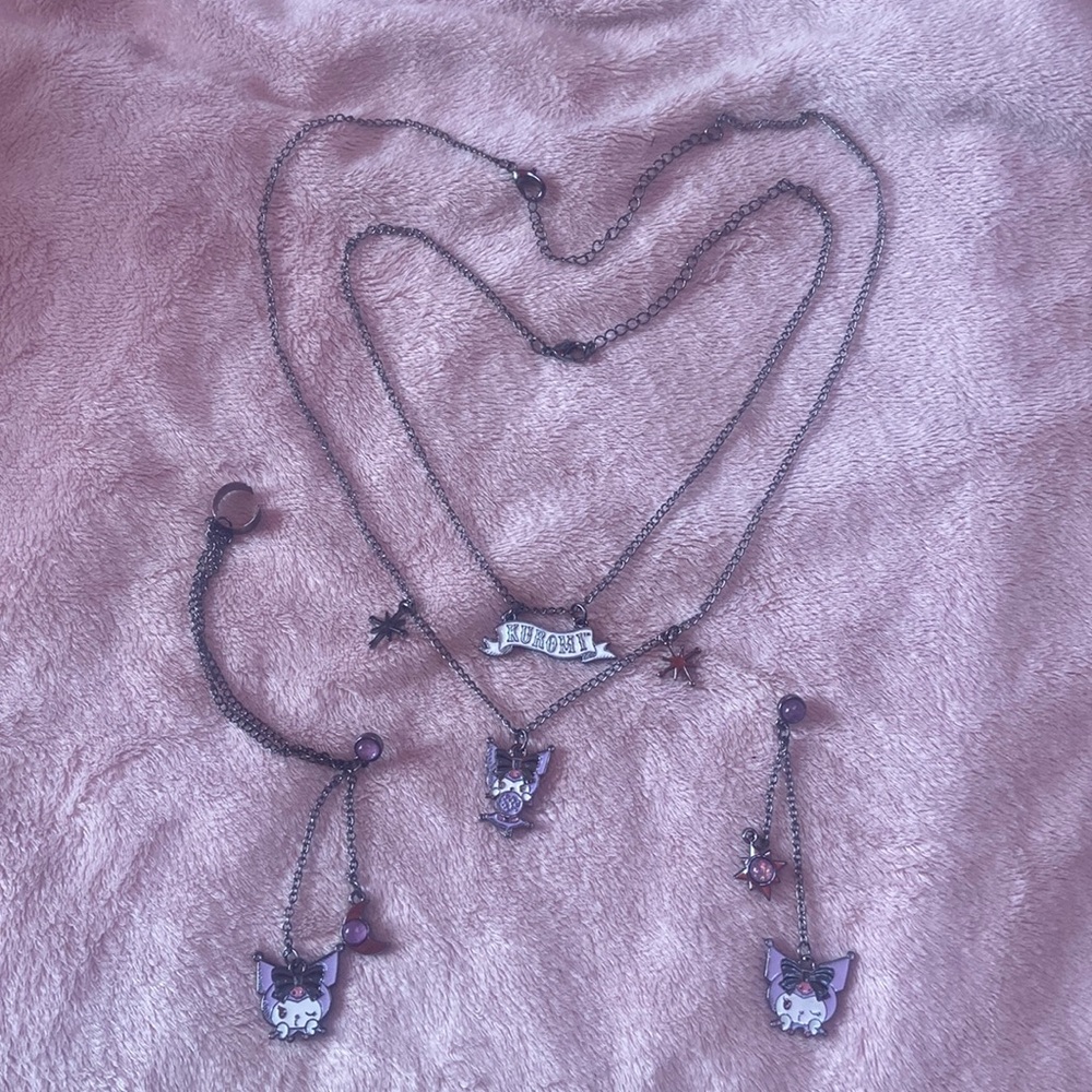 Hot topic Sanrio purple Kuromi ear cuff necklace set star moon bows crystal ball